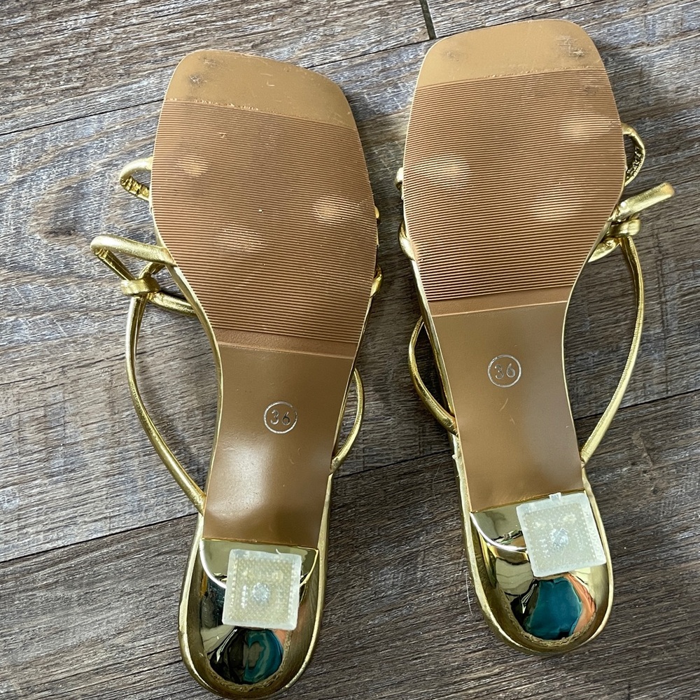 Gold Strappy Kitten Heels - Picture 6 of 7